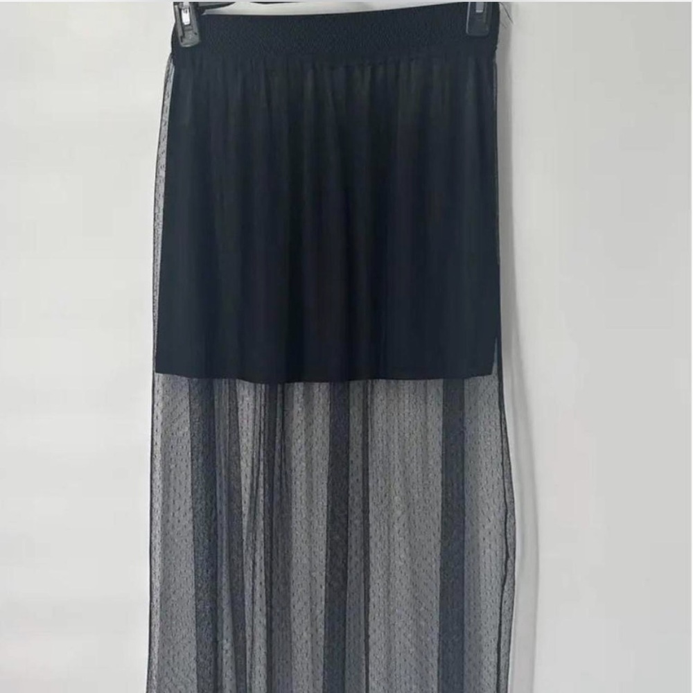 Queen Collection Black Mesh Overlay Maxi Skirt